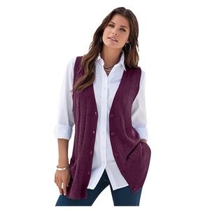 NEW Roaman's Gauge Sweater Vest in Dark Berry Size 18/20